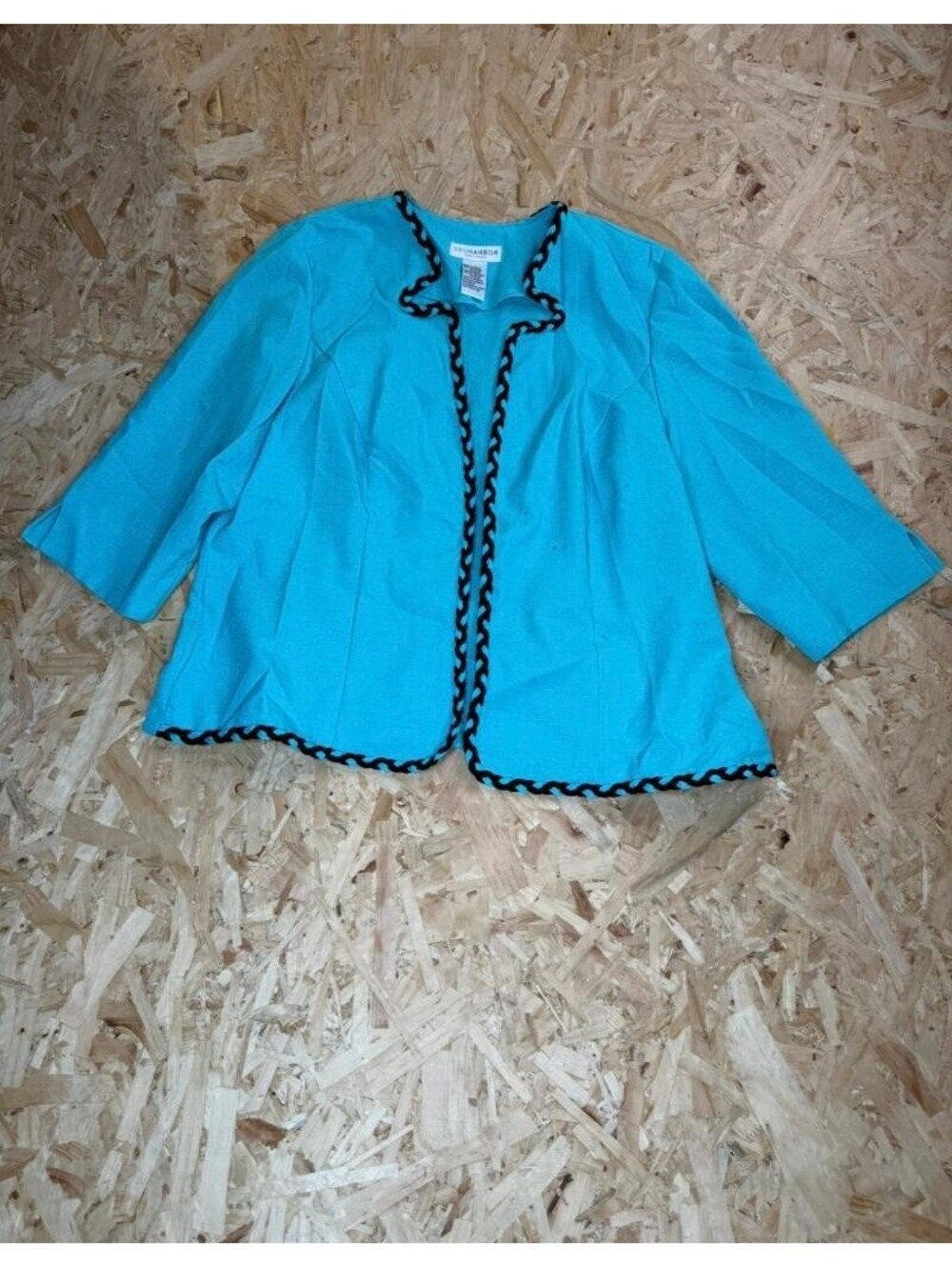 Sag Harbor Dress Woman Blazer Jacket Womens 18W Turquoise Blue Black Trim 3/4